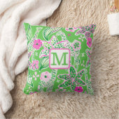 Preppy Giraffen Lily Monogram / Groen Roze Bloemmo Kussen (Deken)
