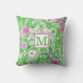 Preppy Giraffen Lily Monogram / Groen Roze Bloemmo Kussen (Voorkant)