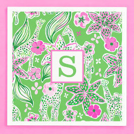 Preppy Giraffen Lily Roze Groen Monogram Servet