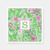 Preppy Giraffen Lily Roze Groen Monogram Servet (Voorkant)
