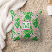 Preppy Giraffen Roze Groen Tropisch Monogram Kussen (Deken)