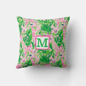 Preppy Giraffen Roze Groen Tropisch Monogram Kussen (Achterkant)
