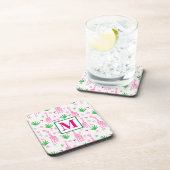 Preppy Giraffes Cosmopolitans Monogram Bier Onderzetter (Rechterzijde)