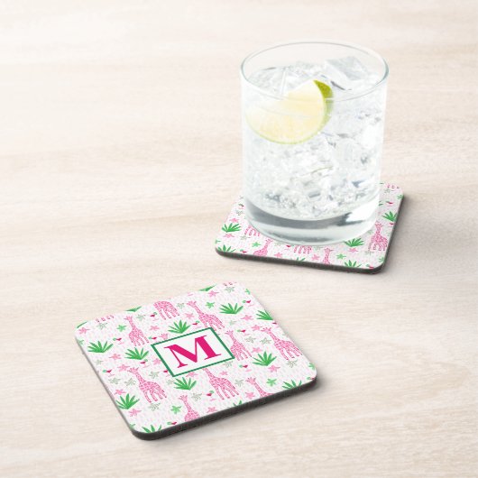 Preppy Giraffes Cosmopolitans Monogram Bier Onderzetter (Rechterzijde)