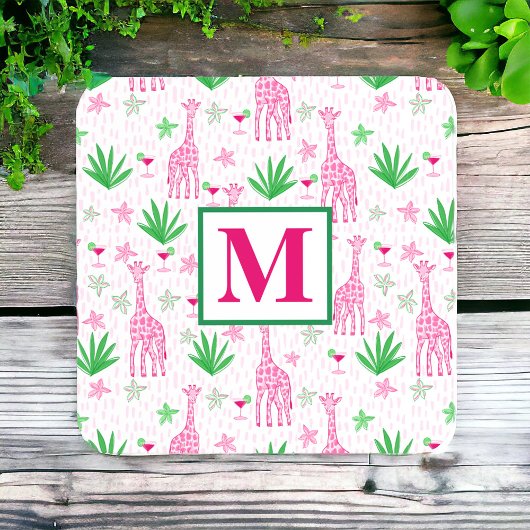 Preppy Giraffes Cosmopolitans Monogram Bier Onderzetter