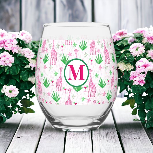 Preppy Giraffes Cosmopolitans Monogram Wijnglas Zonder Voet