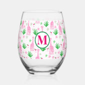 Preppy Giraffes Cosmopolitans Monogram Wijnglas Zonder Voet (Voorkant)