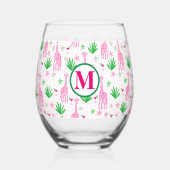 Preppy Giraffes Cosmopolitans Monogram Wijnglas Zonder Voet (Achterkant)