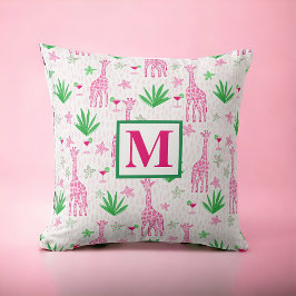 Preppy Giraffes Cosmopolitans Roze Monogram Kussen