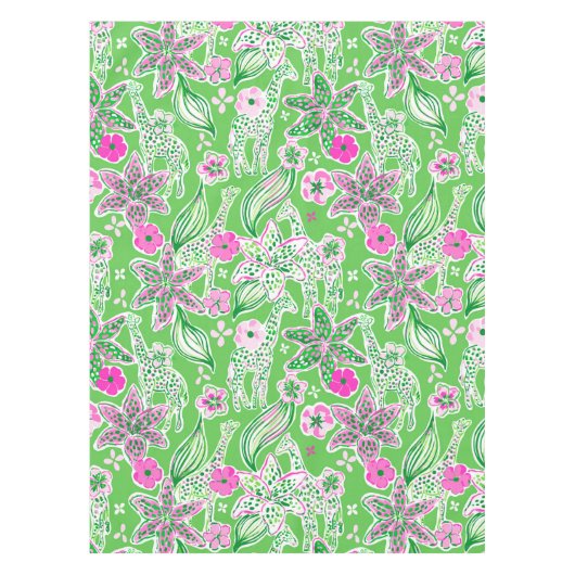 Preppy Giraffes Lily Pink Green Tafelkleed (Voorkant)