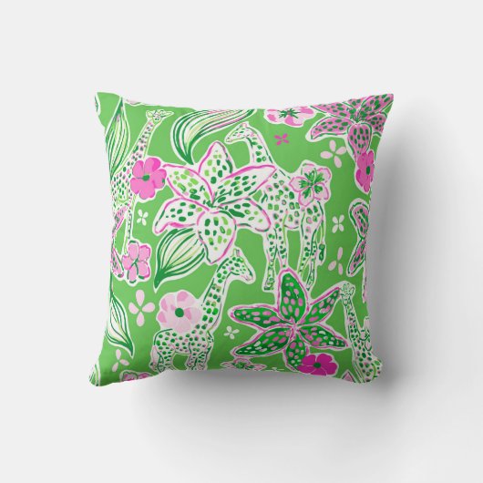 Preppy Giraffes Lily Roze Groen Monogram Kussen (Achterkant)