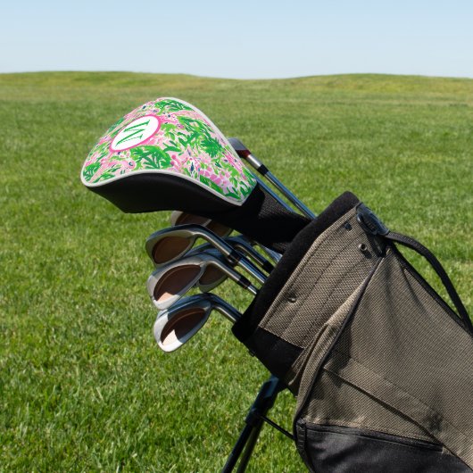 Preppy Giraffes Roze Groen Monogram Golfheadcover (Insitu)