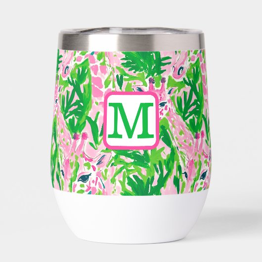 Preppy Giraffes Roze Groen Tropisch Monogram (Achterkant)
