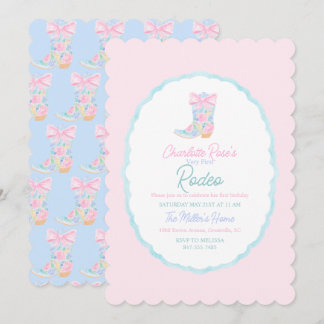 Preppy Girls Cowgirl First Rodeo Birthday Kaart