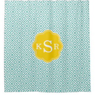 Preppy Girly Aangepaste Aqua & Gele Griekse sleu Douchegordijn