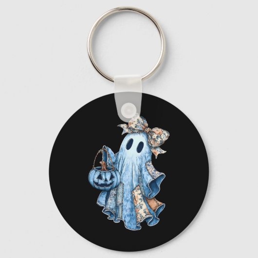 Preppy Girly Coquette Bow Patchwork Ghost Herfst H Sleutelhanger (Voorkant)