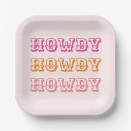 Preppy Girly Howdy Hot Roze Sinaasappel Papieren Bordje