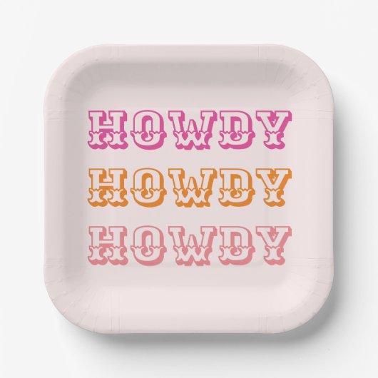 Preppy Girly Howdy Hot Roze Sinaasappel Papieren Bordje (Voorkant)