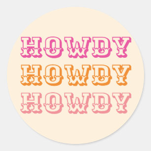 Preppy Girly Howdy Hot Roze Sinaasappel Ronde Sticker
