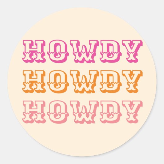 Preppy Girly Howdy Hot Roze Sinaasappel Ronde Sticker (Voorkant)