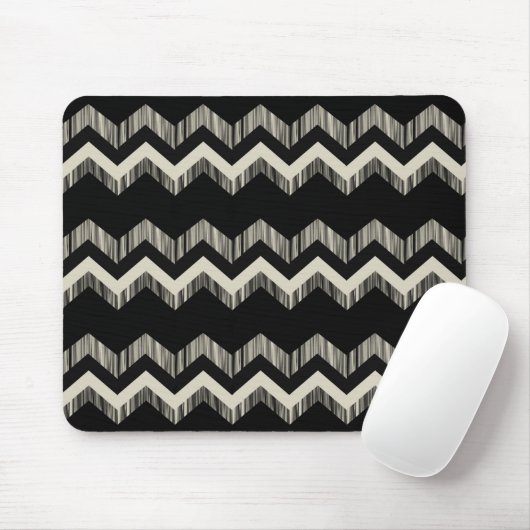Preppy Girly Patroon Zwart en Grijs Chevron Muismat (Met muis)