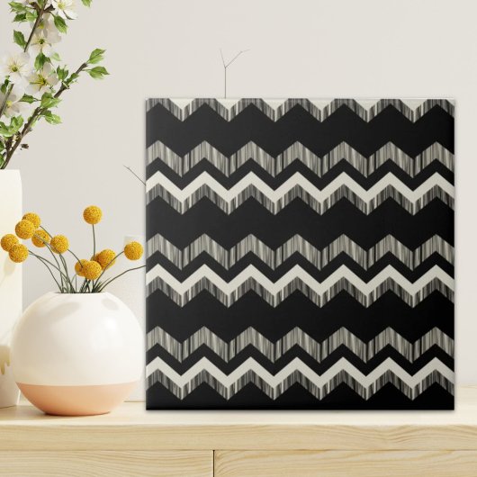 Preppy Girly Patroon Zwart en Grijs Chevron Tegeltje