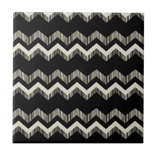 Preppy Girly Patroon Zwart en Grijs Chevron Tegeltje (Voorkant)