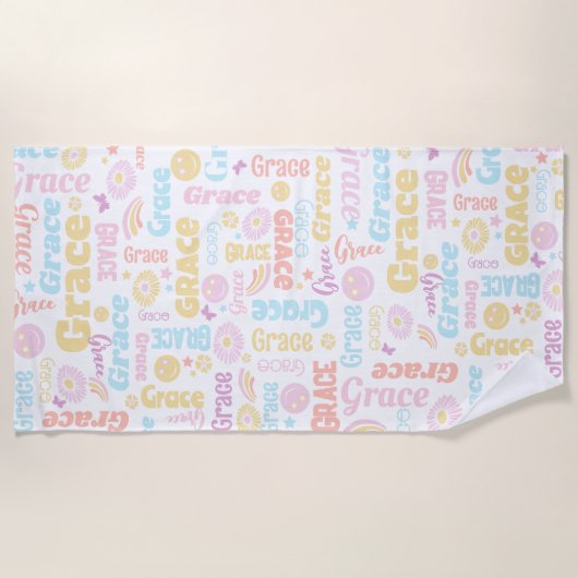 Preppy glimlach regenboog bloem vlinder aangepaste strandlaken (Voorkant)