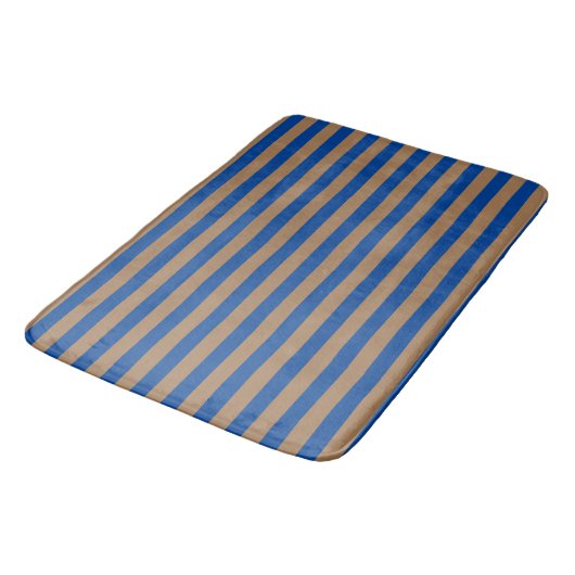 Preppy Gold en Blue Stripes Geometric Pattern Badmat (Gekanteld)