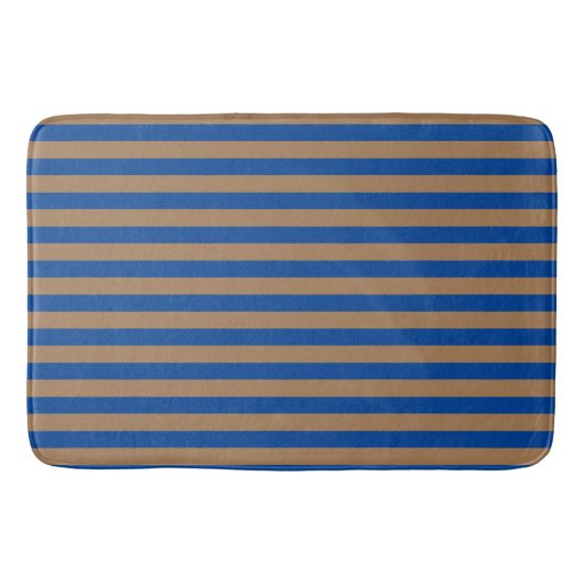 Preppy Gold en Blue Stripes Geometric Pattern Badmat (Voorkant)