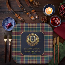 Preppy Gold Hoefijzer Monogram Blauw Baby shower