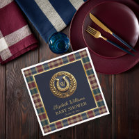 Preppy Gold Hoefijzer Monogram Blauw Baby shower