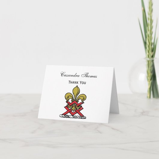 Preppy Gold Red Heraldic Crest Fleur de Lis Emblem Bedankkaart (Voorkant)