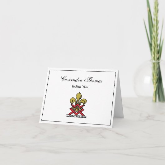 Preppy Gold Red Heraldic Crest Fleur de Lis Emblem Bedankkaart (Voorkant)