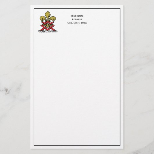 Preppy Gold Red Heraldic Crest Fleur de Lis Emblem Briefpapier (Voorkant)