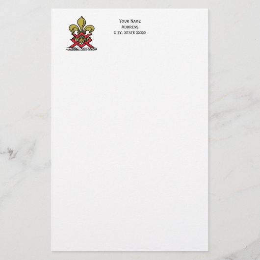 Preppy Gold Red Heraldic Crest Fleur de Lis Emblem Briefpapier (Voorkant)