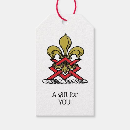 Preppy Gold Red Heraldic Crest Fleur de Lis Emblem Cadeaulabel (Voorkant)