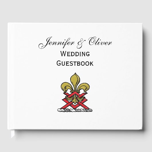 Preppy Gold Red Heraldic Crest Fleur de Lis Emblem Gastenboek (Voorkant)