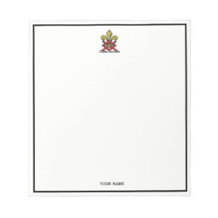 Preppy Gold Red Heraldic Crest Fleur de Lis Emblem Notitieblok
