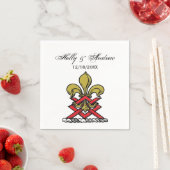 Preppy Gold Red Heraldic Crest Fleur de Lis Emblem Servet (Insitu)