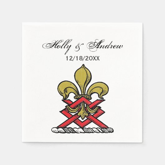 Preppy Gold Red Heraldic Crest Fleur de Lis Emblem Servet (Voorkant)