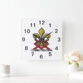 Preppy Gold Red Heraldic Crest Fleur de Lis Emblem Vierkante Klok (Huis)