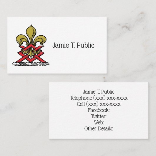 Preppy Gold Red Heraldic Crest Fleur de Lis Emblem Visitekaartje (Voorkant / Achterkant)