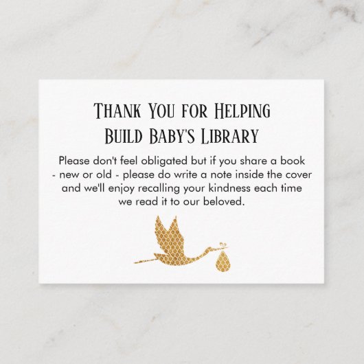 Preppy Gold Stork Book Request Kaarten invoegen (Achterkant)