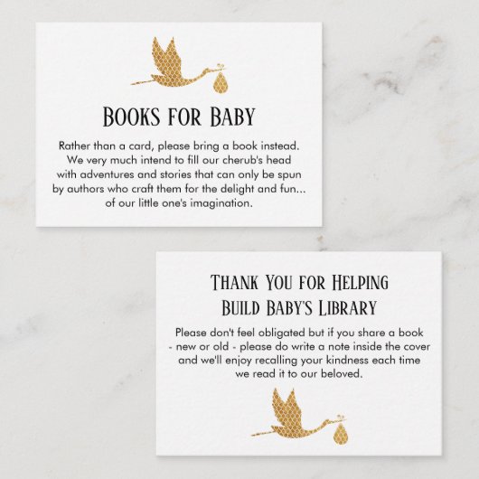 Preppy Gold Stork Book Request Kaarten invoegen (Voorkant / Achterkant)