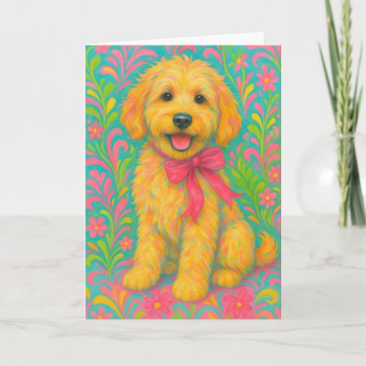 Preppy Golden Doodle Kaart (Voorkant)