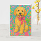 Preppy Golden Doodle Kaart (Gele Bloem)