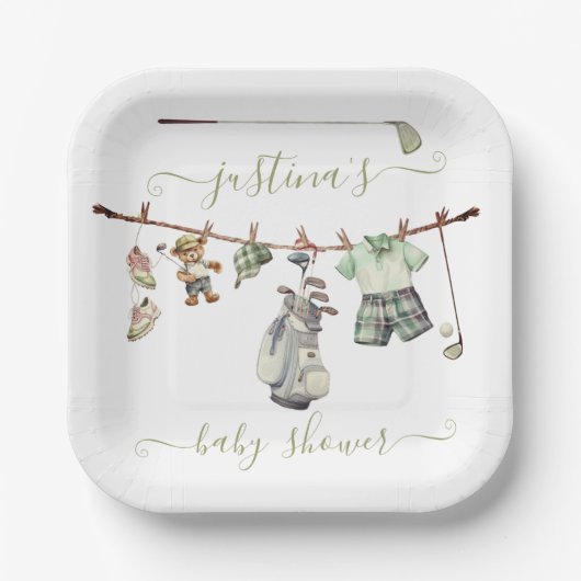 Preppy Golf Baby shower waslijn Papieren Bordje (Voorkant)