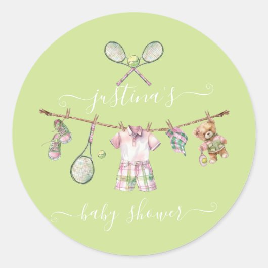 Preppy Golf Baby shower waslijn Ronde Sticker (Voorkant)