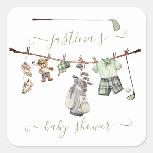 Preppy Golf Baby shower waslijn Vierkante Sticker (Voorkant)
